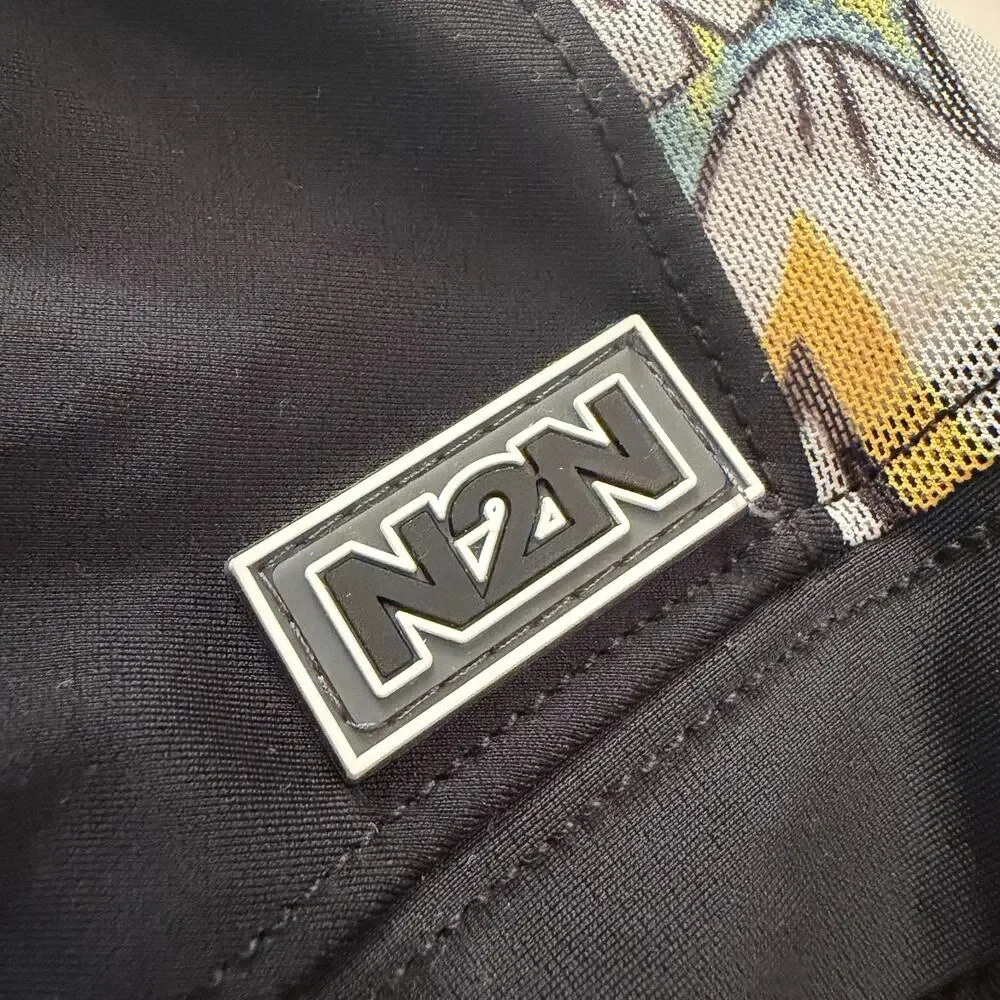 NEW N2N Bodywear Mens Compete Bam! X Swim Trunk Mesh Panels Color Black Comic L